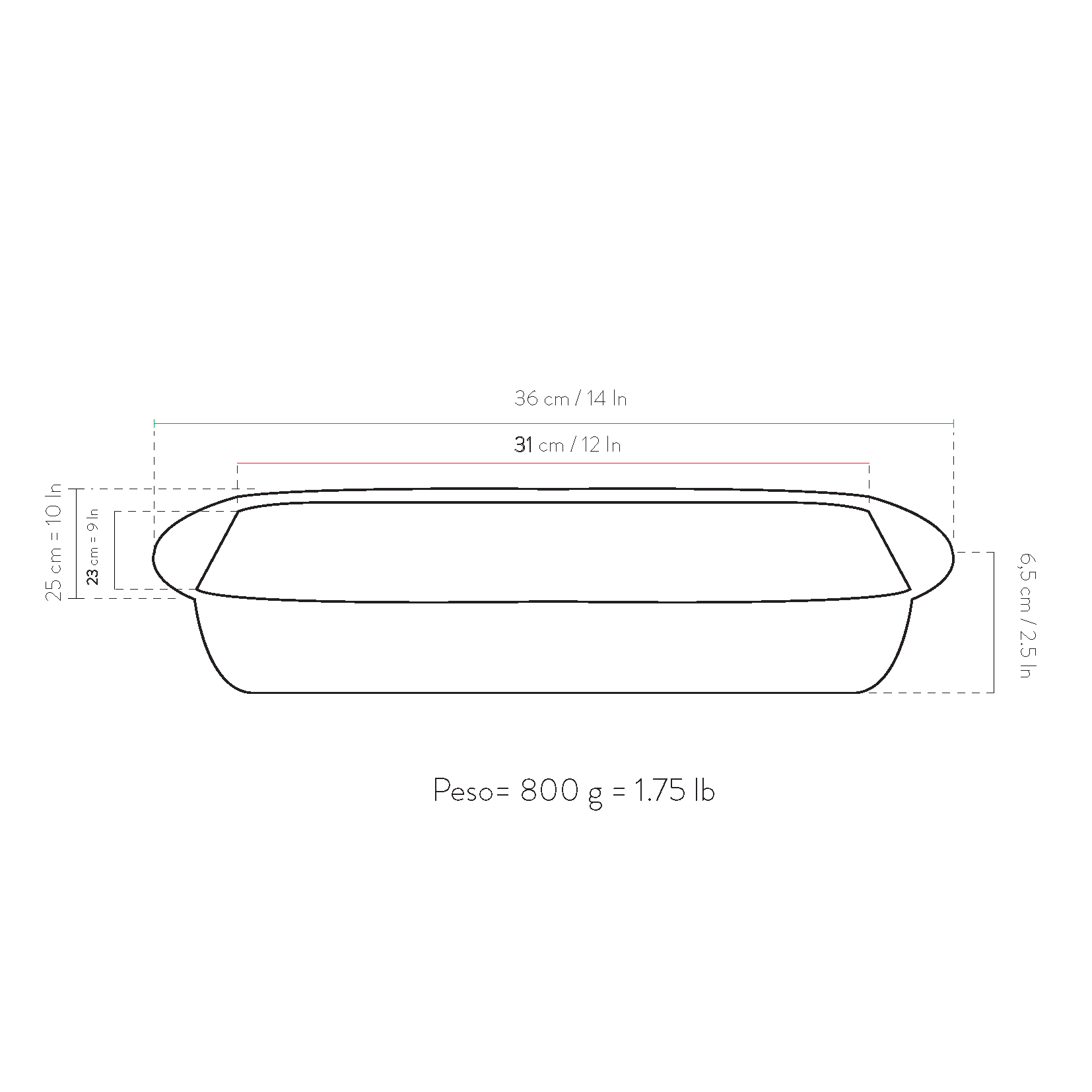 Teglia da forno rettangolare piccola 31x23x7cm