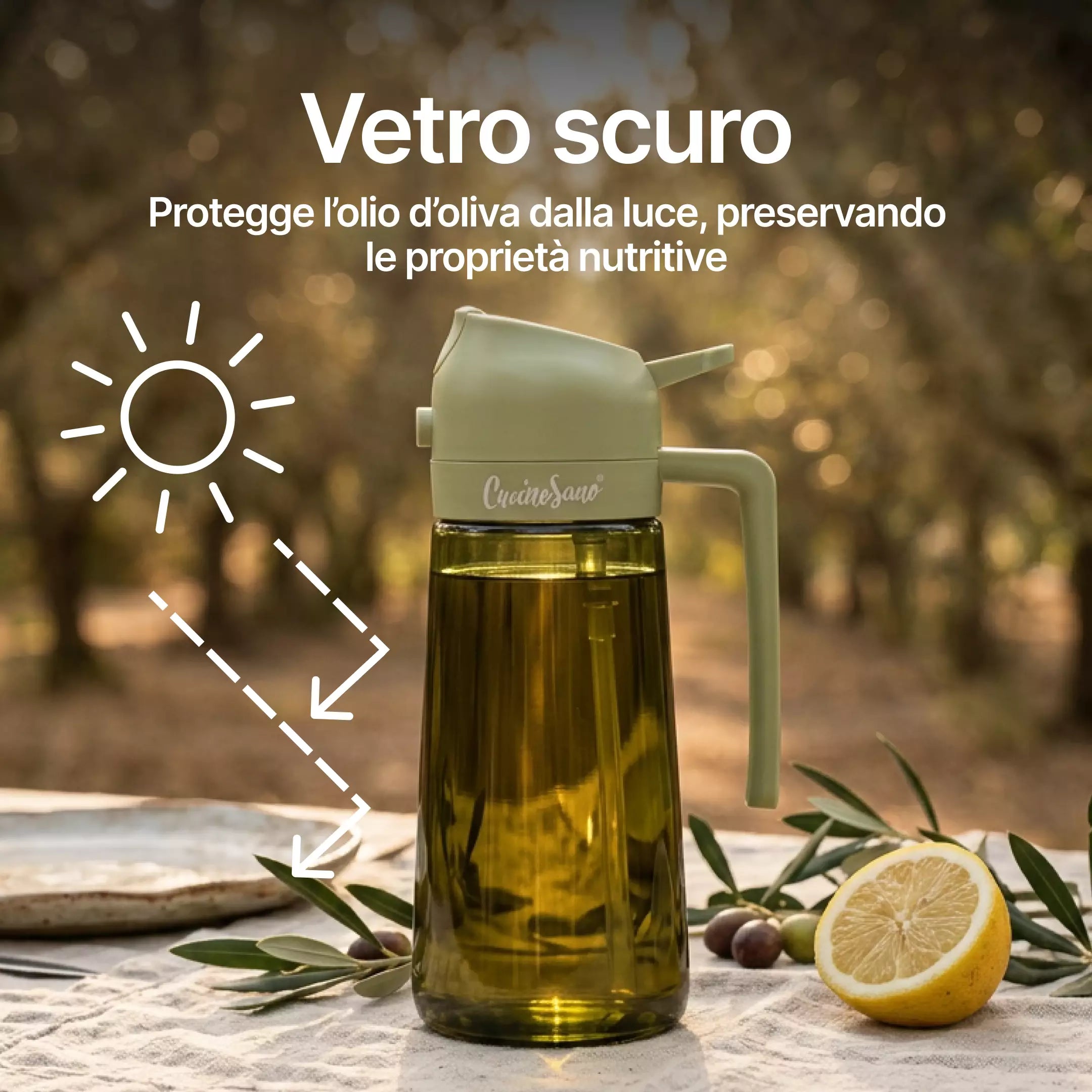 Spruzzino Olio BIG - Doppia erogazione con vetro oscurato protezione qualità